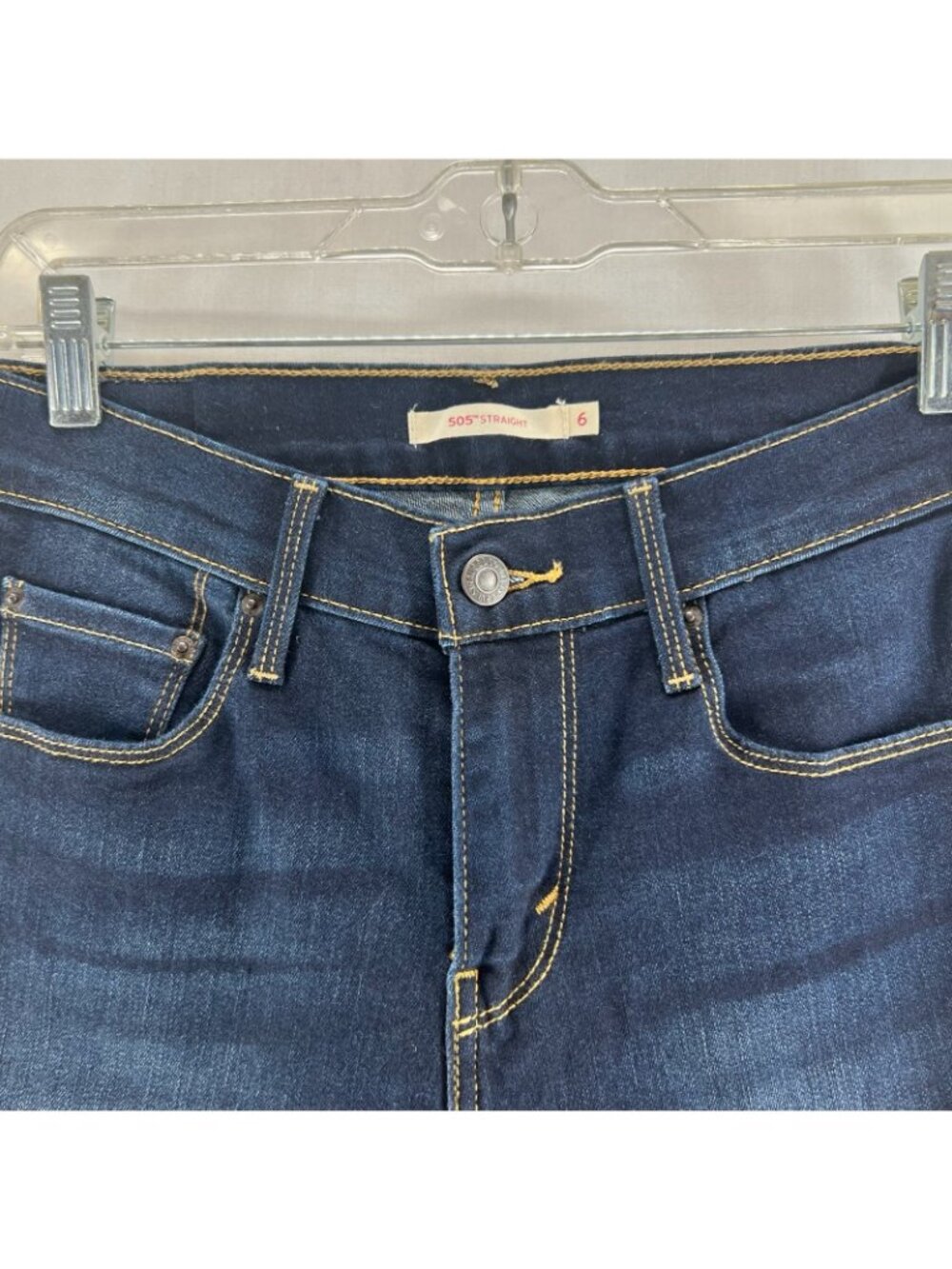 Levi’s 505 Straight Leg Jeans Womens 6 Dark Wash Stretch Denim Mid Rise Zip Blue - Picture 5 of 14